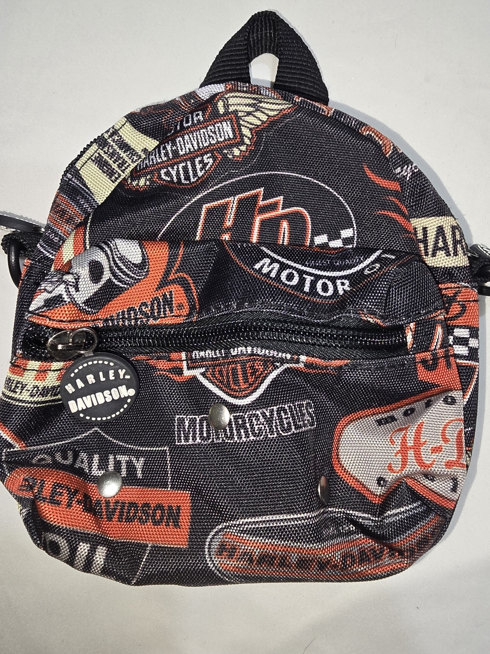 Harley-Davidson Black and Orange Logo Print Waist Bag